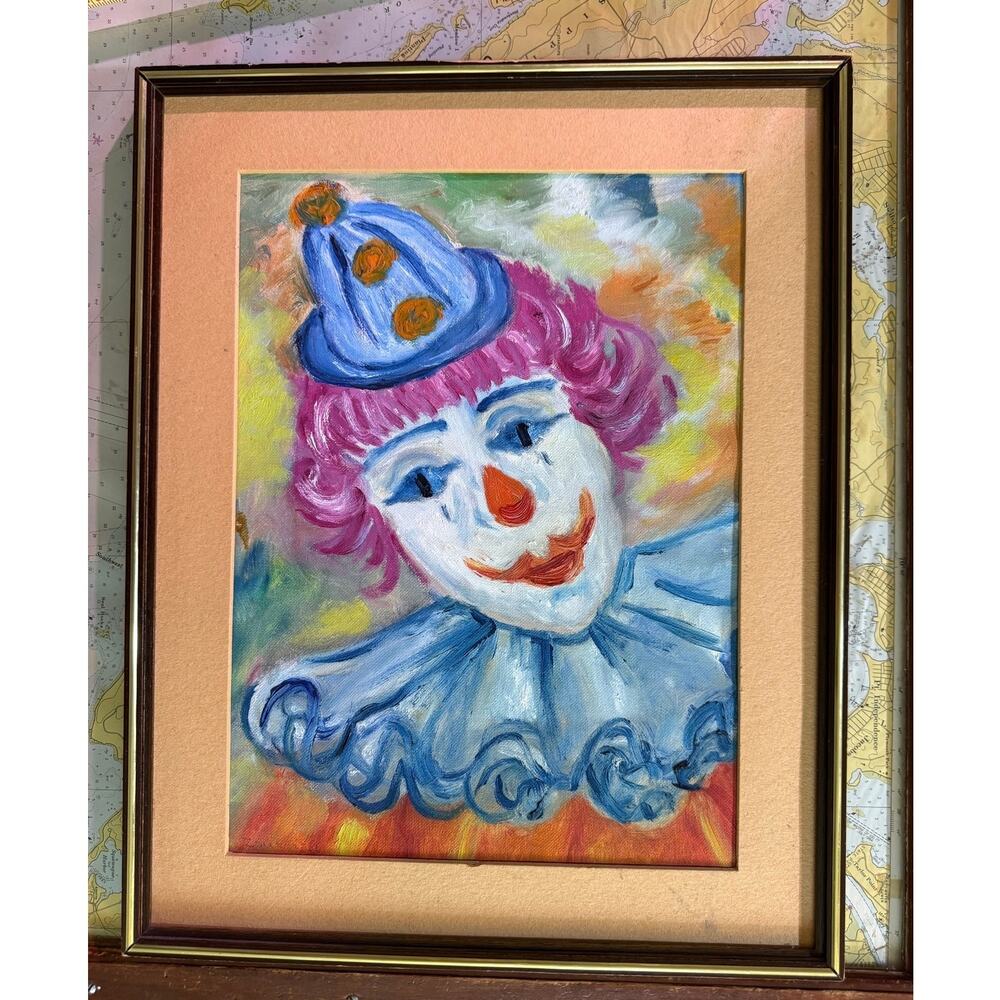 Vintage Handmade Clown Original Art Painting